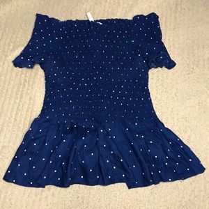 Navy blue polka dot off the shoulder top